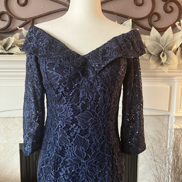 Alex Evenings Off the Shoulder lace and Sequence Dress, Navy, Size 8, NWT - Picture 7 of 15